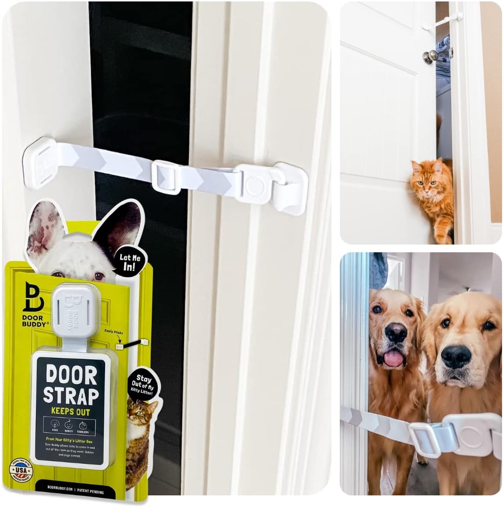 Door Buddy Adjustable Door Strap & Latch. Easy Way To Dog Proof Litter