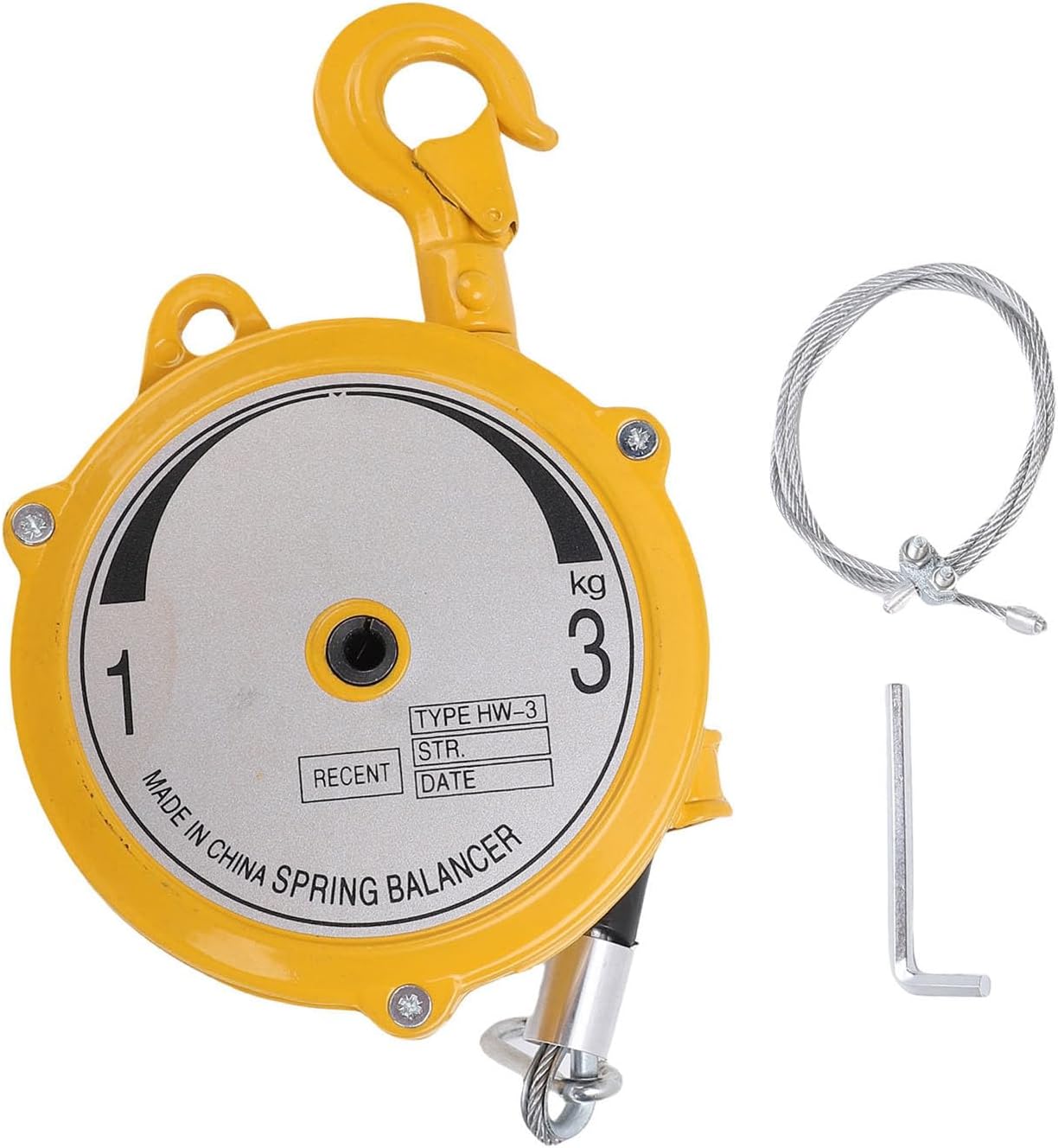 Jeffergarden Spring Balancer, Retractable Self Locking Tool with 1.9m Steel Rope and Hook for Holding Hanging Equipment 1 3kg Load Car Mold Welding Assembly Line