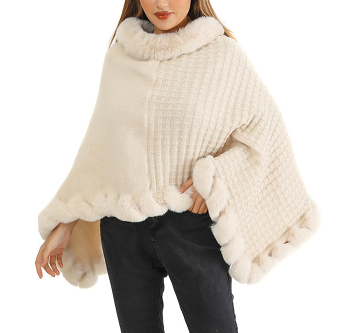 Suéteres de Piel abrigados de Cinco Puntas para Mujer, Poncho Tipo Chal Liso para otoño e Invierno.
