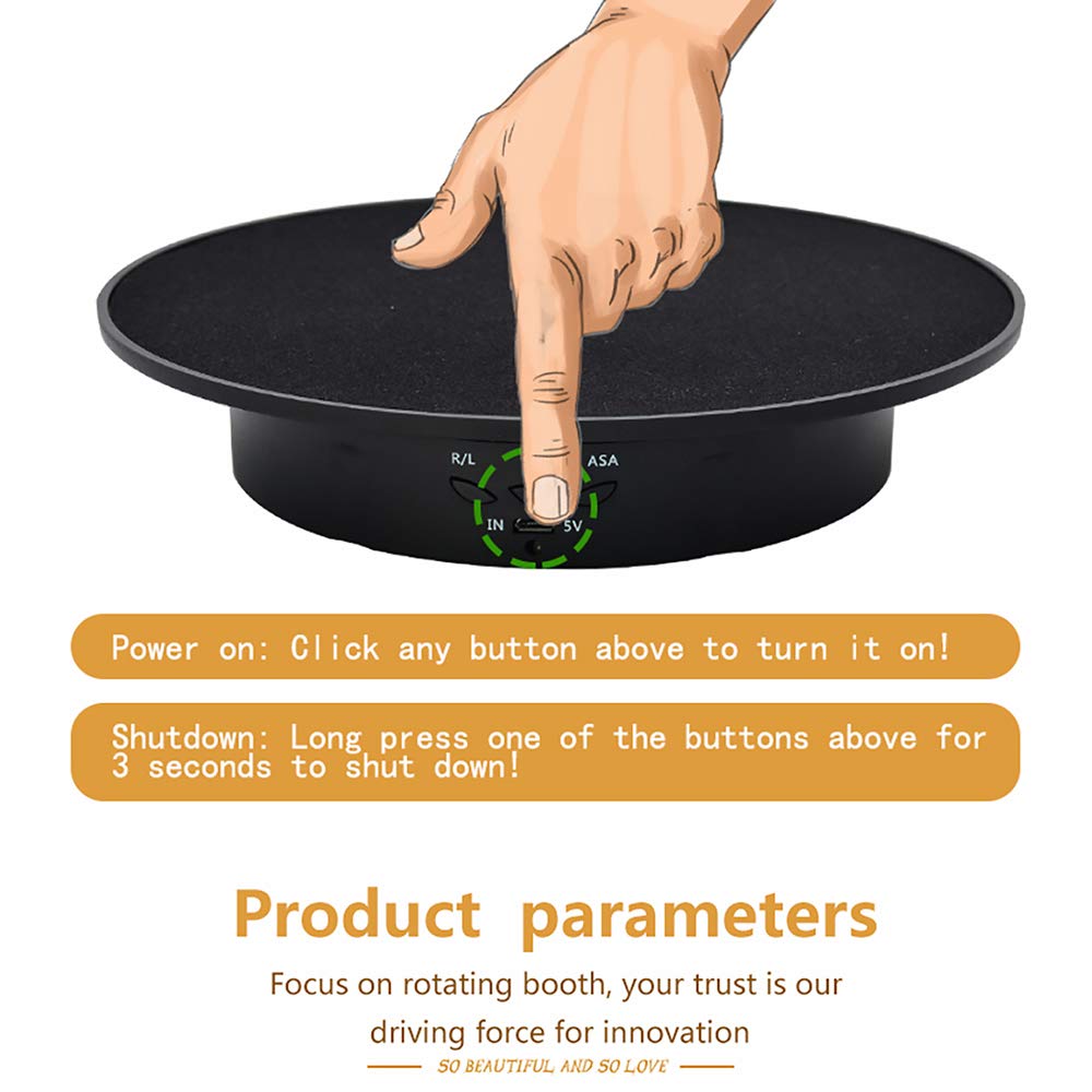 Qinmay 360-Degree Electric Rotating Turntable, Rechargeable Low Noise Adjustable Smooth Rotation Non-Slip Display Stand for Photographic Products (Black, 7.8 inches/Load 17 LB/Velvet top)