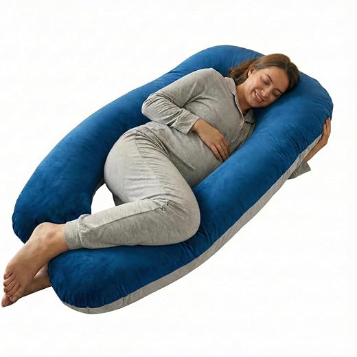 Amazon Basics Velvet Full Body Pregnancy Pillow for Maternity, Baby Nursing, Full Body Support|U-Shaped-Washable Cover wit...