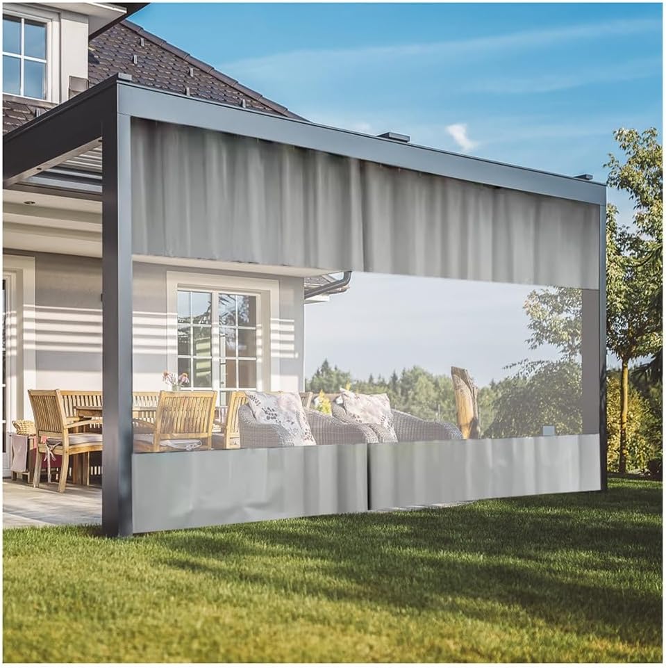 GZHERVICES Covers & Clear Panel Curtain, Outdoor Vinyl Curtain for Patio, Industrial Wash Bay Curtains, Waterproof Door Curtain for Car Wash, Heavy Duty Clear Tarps(Gray,2.7x3m/8.9x9.8ft)