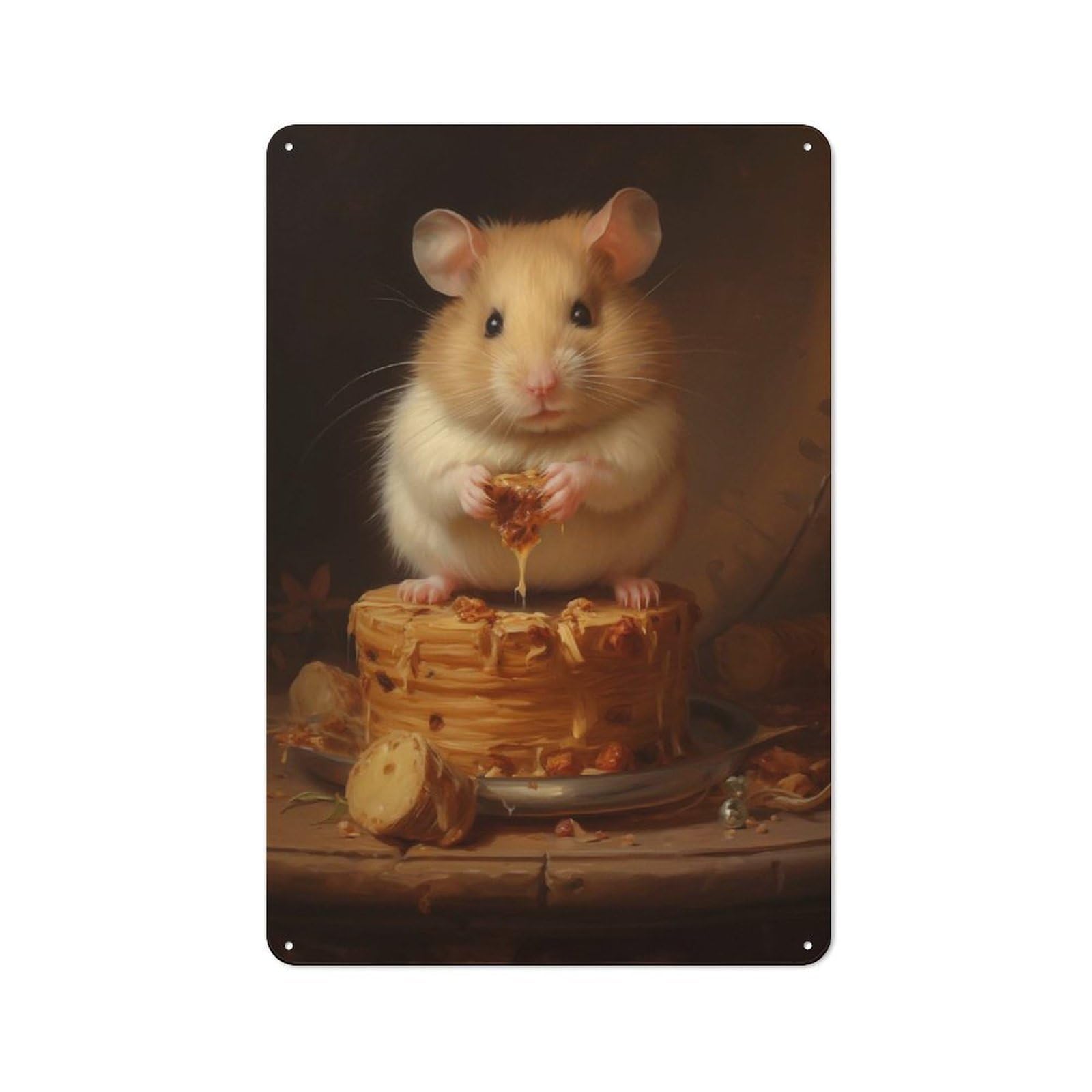 Junmoney Hamster Eating Cake Metal Wall Sign 30X20cm, Retro Decor For Garage Wall, For Kitchen, Dining Room And Home Bar Wall Decor