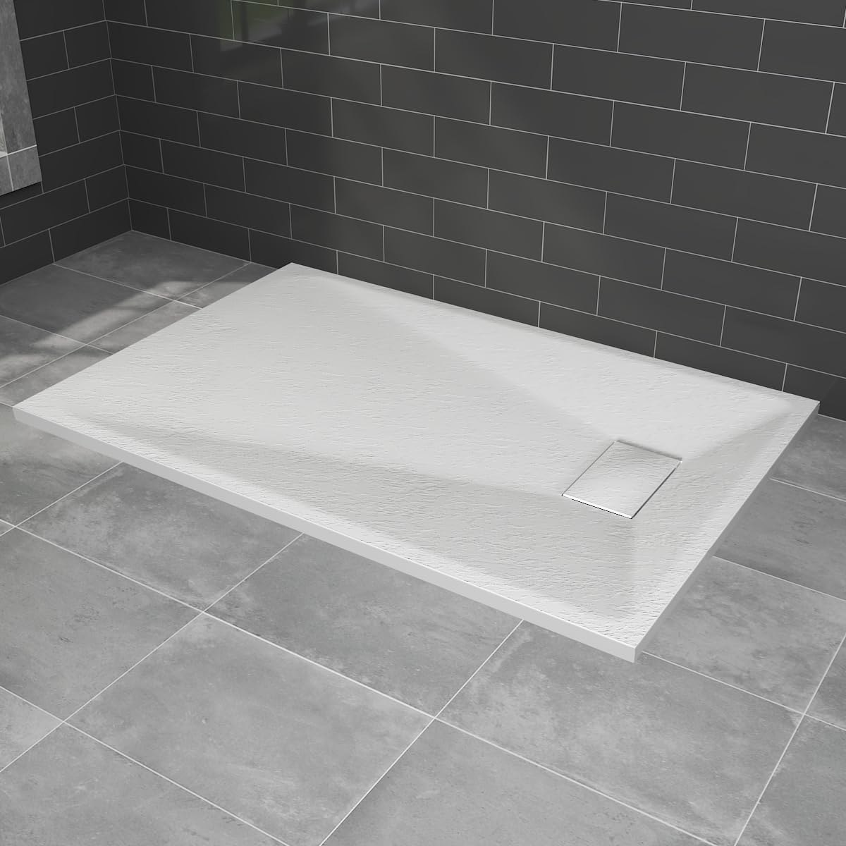 NRG 1100x800mm White Shower Base Non-Slip SMC Rectangle Shower Tray with Fast Flow Waste for Bathroom Enclosures