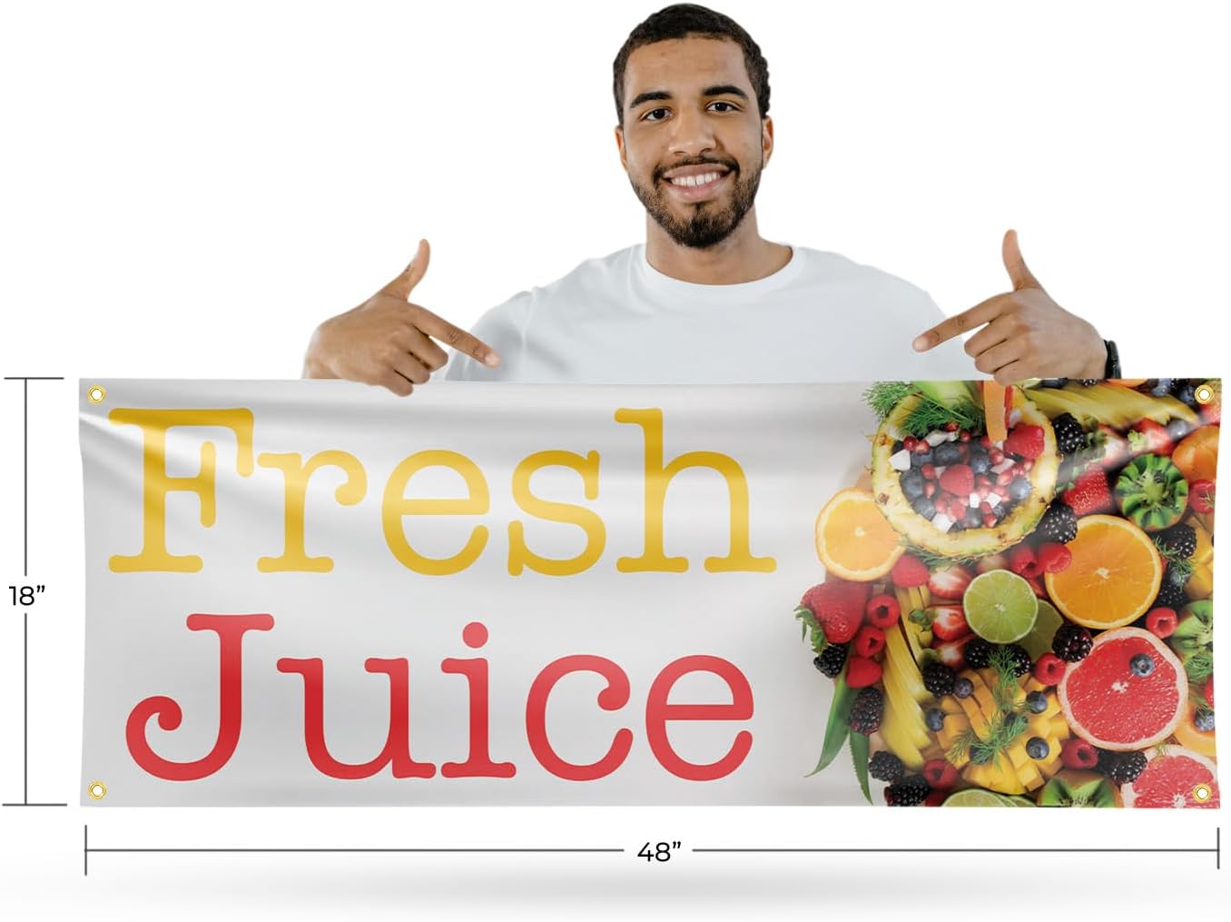 Fresh Juice Banner Sign 18 Inch x 48 Inch | 13 oz Vinyl with Metal Grommets | Heavy-Duty Single-Sided Outdoor Durable Printed High-Quality Weatherproof | Made in the USA