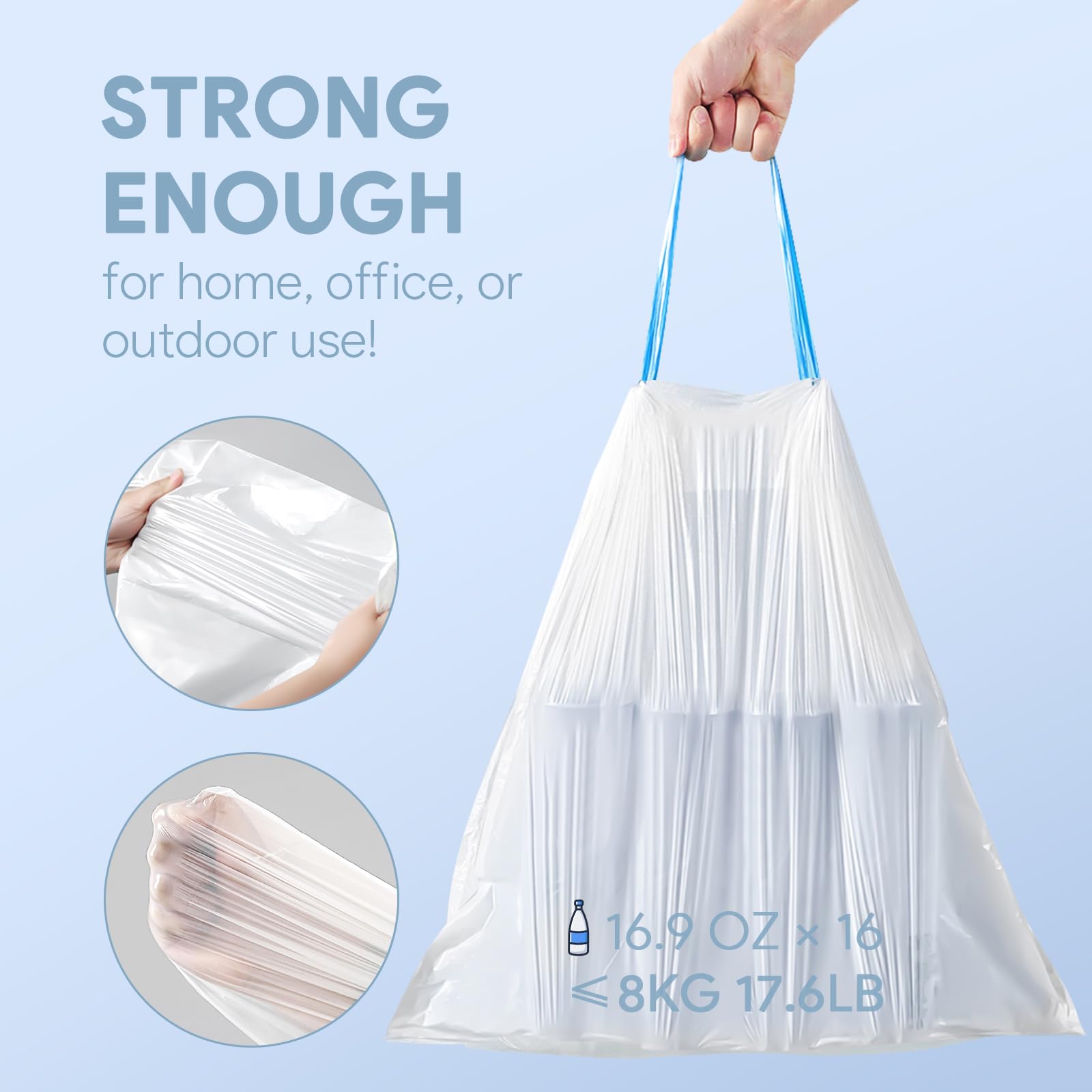 Small Trash Bags 4 Gallon - Drawstring 4 Gallon Trash Bag, Individual Unscented Small Garbage Bags, White 4 Gal Trash Can Liners Bathroom Trash Bags, 57 Count - View #6