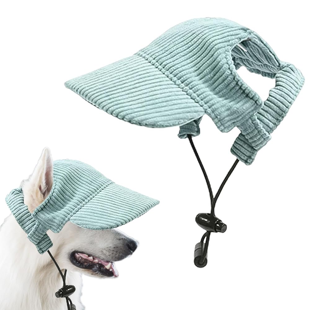 Dog Baseball Cap, Summer Dog Sun Hat, Adjustable Pet Dog Cat Summer Beach Visor Bucket Hat with Ear Holes, Puppy Sunbonnet Headdress for Puppy Small Medium Large Dogs (Green,L)