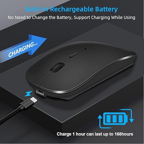 Miniatura 6 de Ratón Bluetooth recargable para laptop, mouse inalámbrico para iPadMacMacBook,Mouse jiggler Bluetooth 5.23.0 y 2.4GHz USB Tipo-C