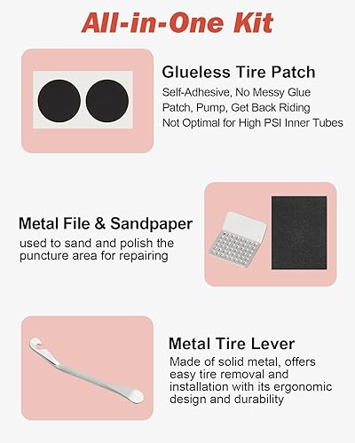 Miniatura 2 de Zacro Bike Tire Repair Kit with Stainless Steel Levers, Bicycle Inner Tube Puncture Patch Kit for MTB E-Bike BMX Scooter