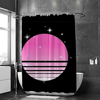 Kuizee Bathroom Shower Curtain 66 x 72 Inch with 12 Hooks Synthwave Cyberpunk Sun Starry Sky Black Bathtubs Polyester Waterproof Shower Curtains Set Fabric Decor Easy Install