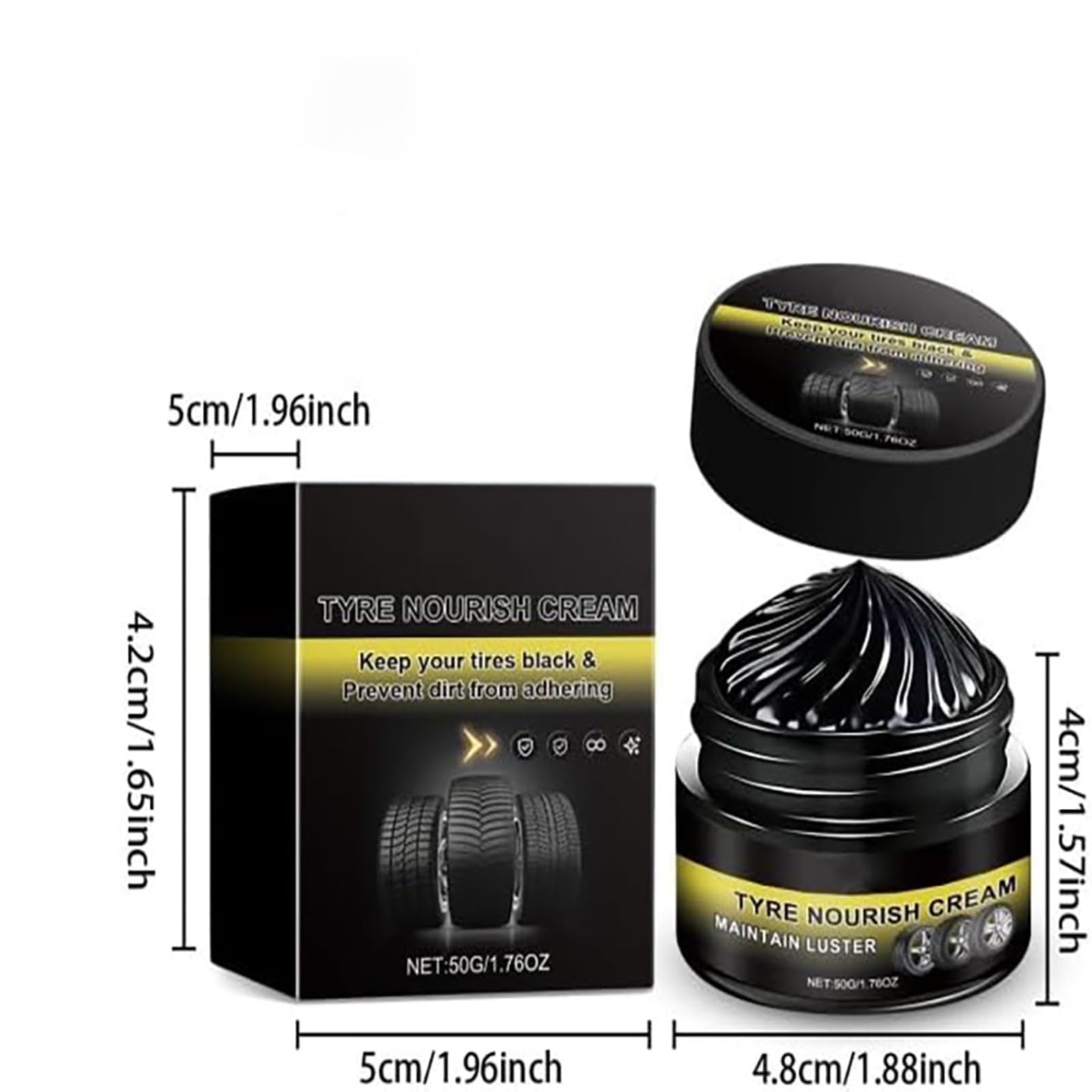 Tyre Nourish Cream, 2-Pack Car Tire & Plastic Trim Renewal Paste, Tire Nourish Wax Cream, Restores Black Gloss, Powerful Wheel Cleaning Refurbish Wax, for Car Tires (Black-2 Packs) - 5