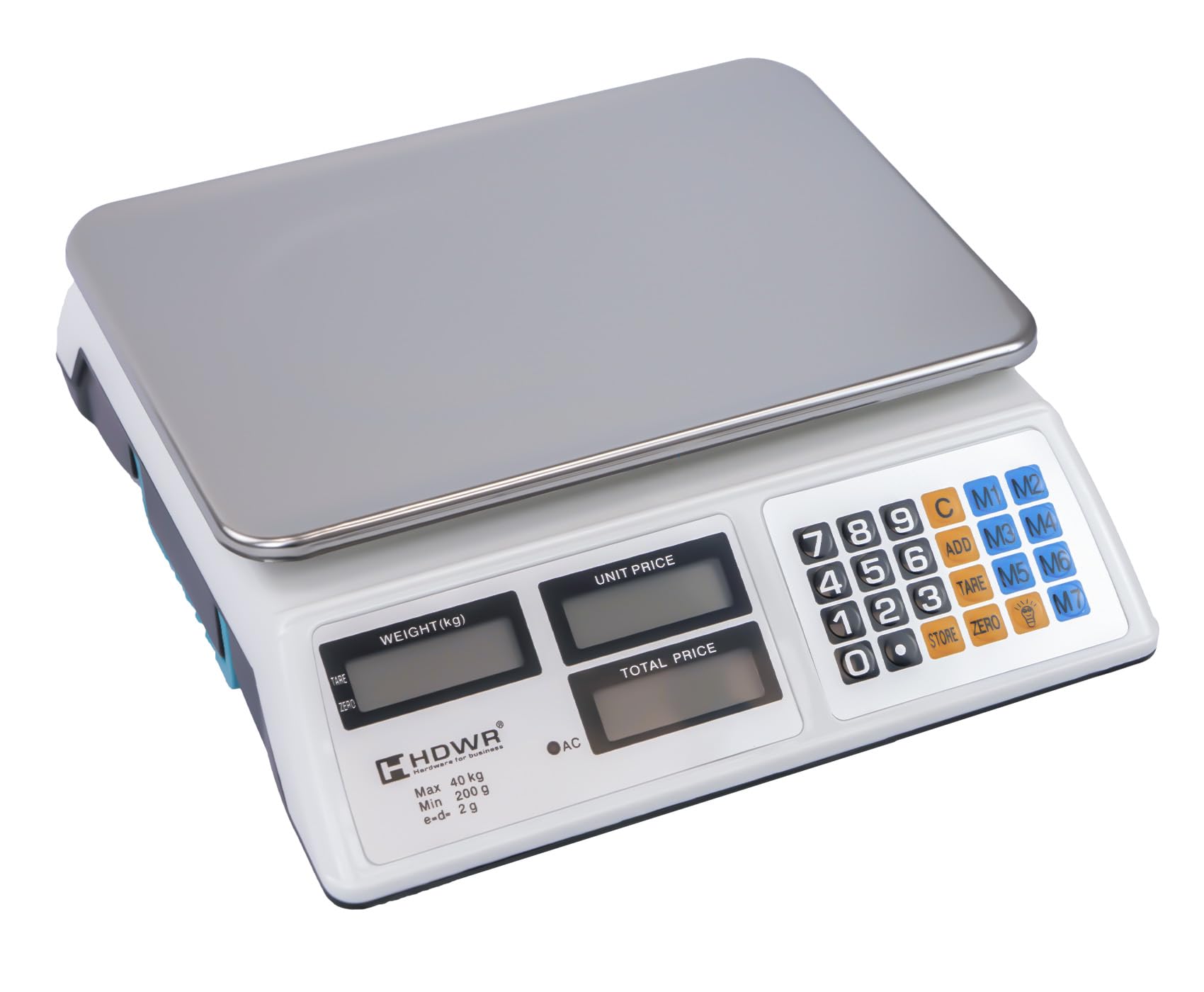 Báscula de Tienda, Electrónica, Pantalla Digital, Capacidad de Carga de hasta 40 kg, 3 Pantallas, Dimensiones de la Plataforma 32 x 23 cm, Báscula de Tara, Precisión de 2 Gramos, HDWR wagPRO-S40