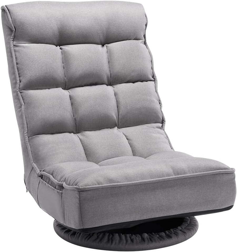VEVOR Swivel Floor Gaming Chair, 360-Degree Rotating Foldable Lounge Chair with 4 Position Adjustable Backrest & Lumbar Support, Folding Video Reclining Lazy Sofa for Watching TV Reading Playing Game