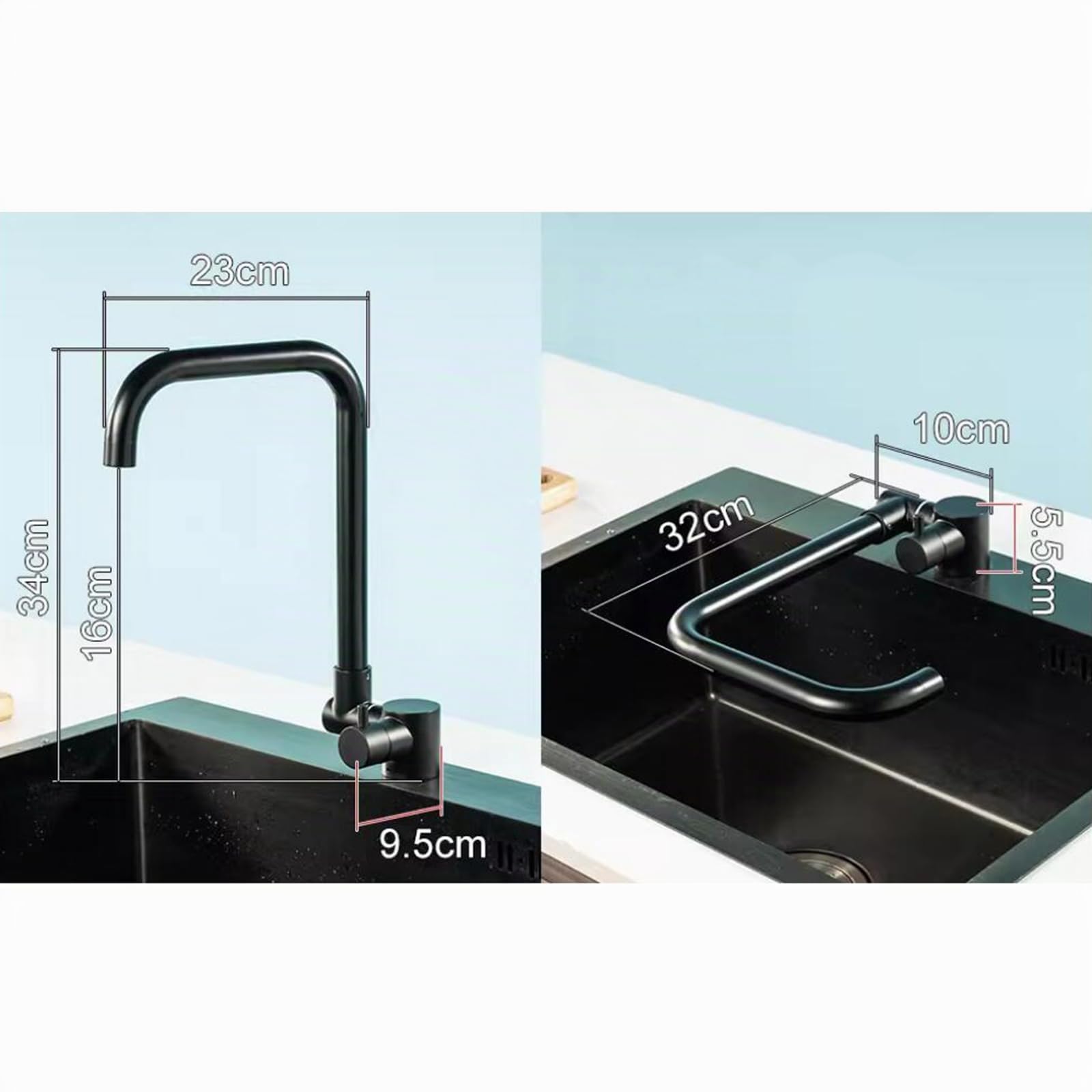 Grifo Cocina Abatible para Ventana Rotación Manija Única Agua Fría y Caliente Acero Inoxidable-Gris