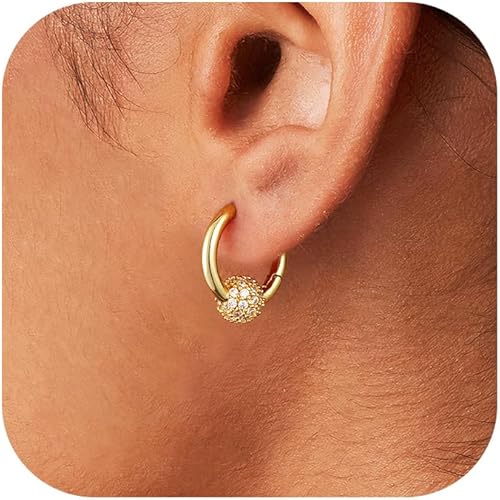 CHESKY Small Hoop Earrings - 14k Gold Plated Dangle Earring for Women Hypoallergenic Cubic Zirconia Pave Drop Hoops Minimalist Huggie Earrings Bridesmaid Jewelry