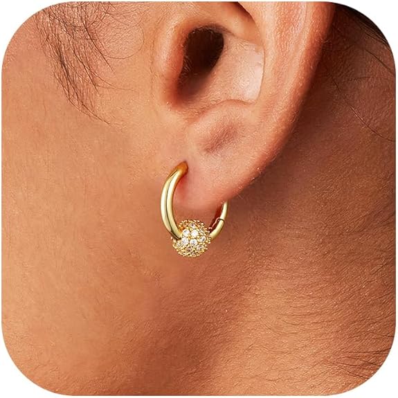 CHESKY Small Hoop Earrings - 14k Gold Plated Dangle Earring for Women Hypoallergenic Cubic Zirconia Pave Drop Hoops Minimalist Huggie Earrings Bridesmaid Jewelry