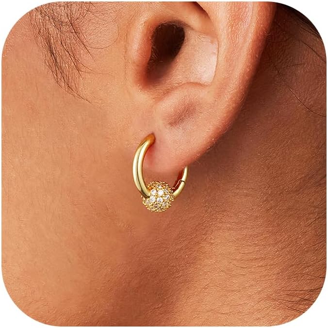 CHESKY Small Hoop Earrings - 14k Gold Plated Dangle Earring for Women Hypoallergenic Cubic Zirconia Pave Drop Hoops Minimalist Huggie Earrings Bridesmaid Jewelry
