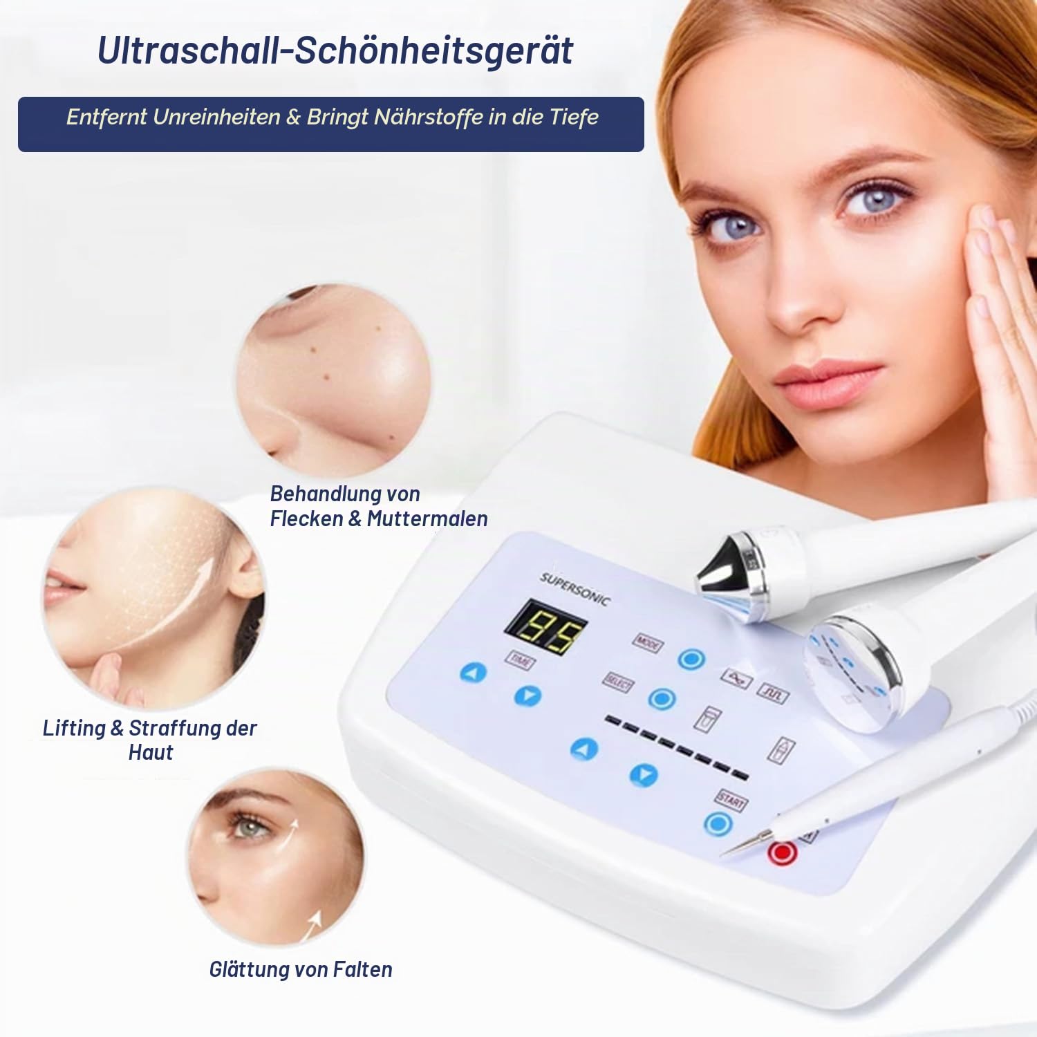 Ultraschallgerät Gesich Mit 2 Pflegeköpfen Und Stift Zur Entfernung Von Muttermalen. Zeiteinstellbar, Glättet Falten, Sicher Und Schnell, Zur Entfernung Von Flecken für Zuhause SPA Hautverjüngung