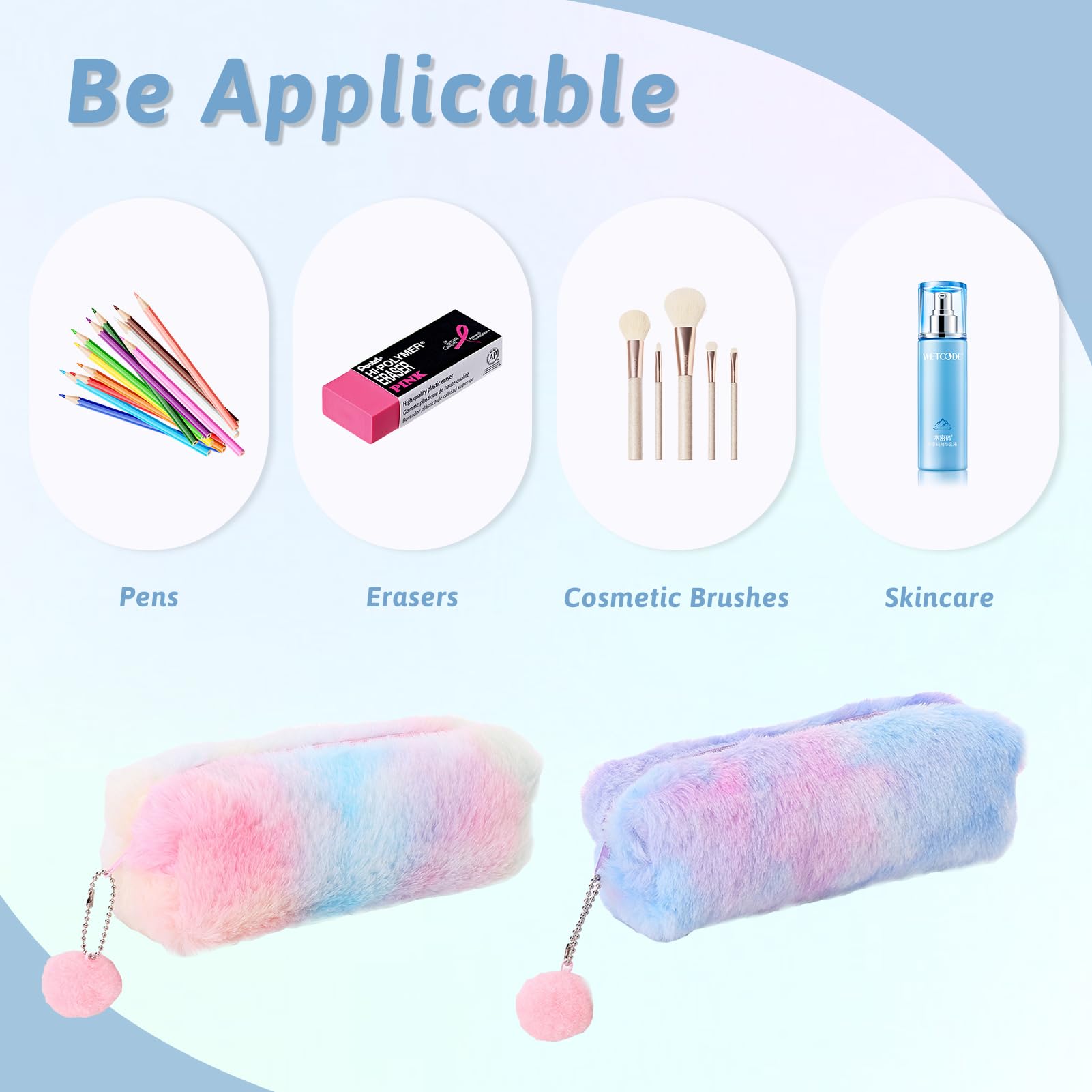 Lot de 2 Trousse à Crayons en Peluche Arc-en-Ciel - Trousse Souple Grande Capacité pour Enfants - Rose, Violet