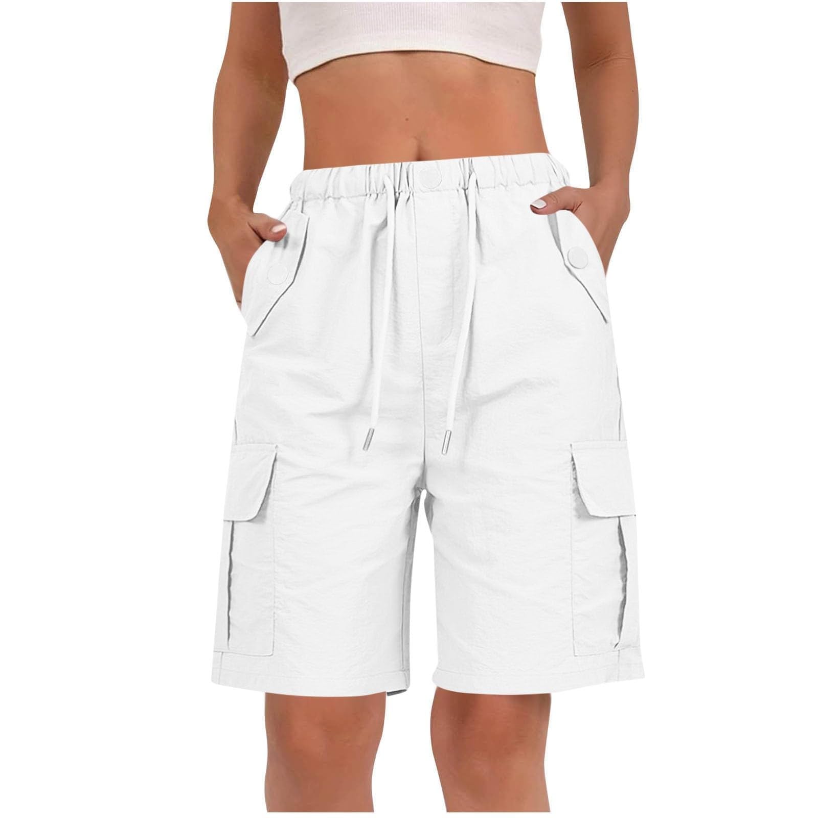 Generico Pantaloni da Lavoro Donna Multitasche Bermuda Estivi Cargo Pantaloncini Vita Elastica Leggeri Shorts Escursionismo Casual Esterno Pantaloni Corti per Viaggi Escursioni con 4 Tasche
