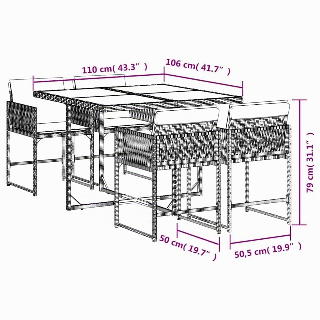vidaXL 5-TLG. Garten-Essgruppe mit Kissen Braun Poly Rattan