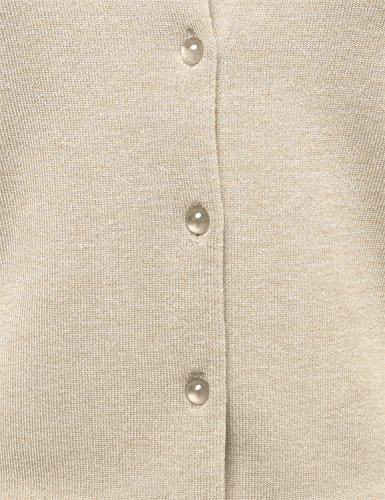 Women's Round Neck Lightweight Knit Ribbed Hem Cardigan With Translucent Gem Buttons Khaki Xl #TOP3