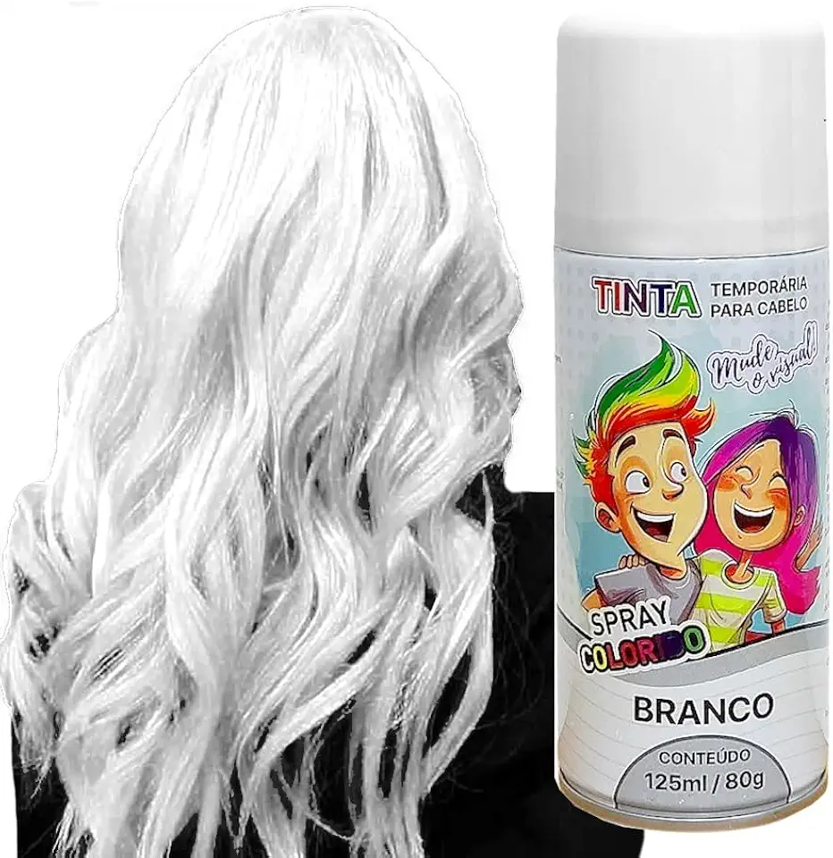 Tinta de Cabelo Temporária Branca Spray lavável Cabelo Maluco Festas Carnaval
