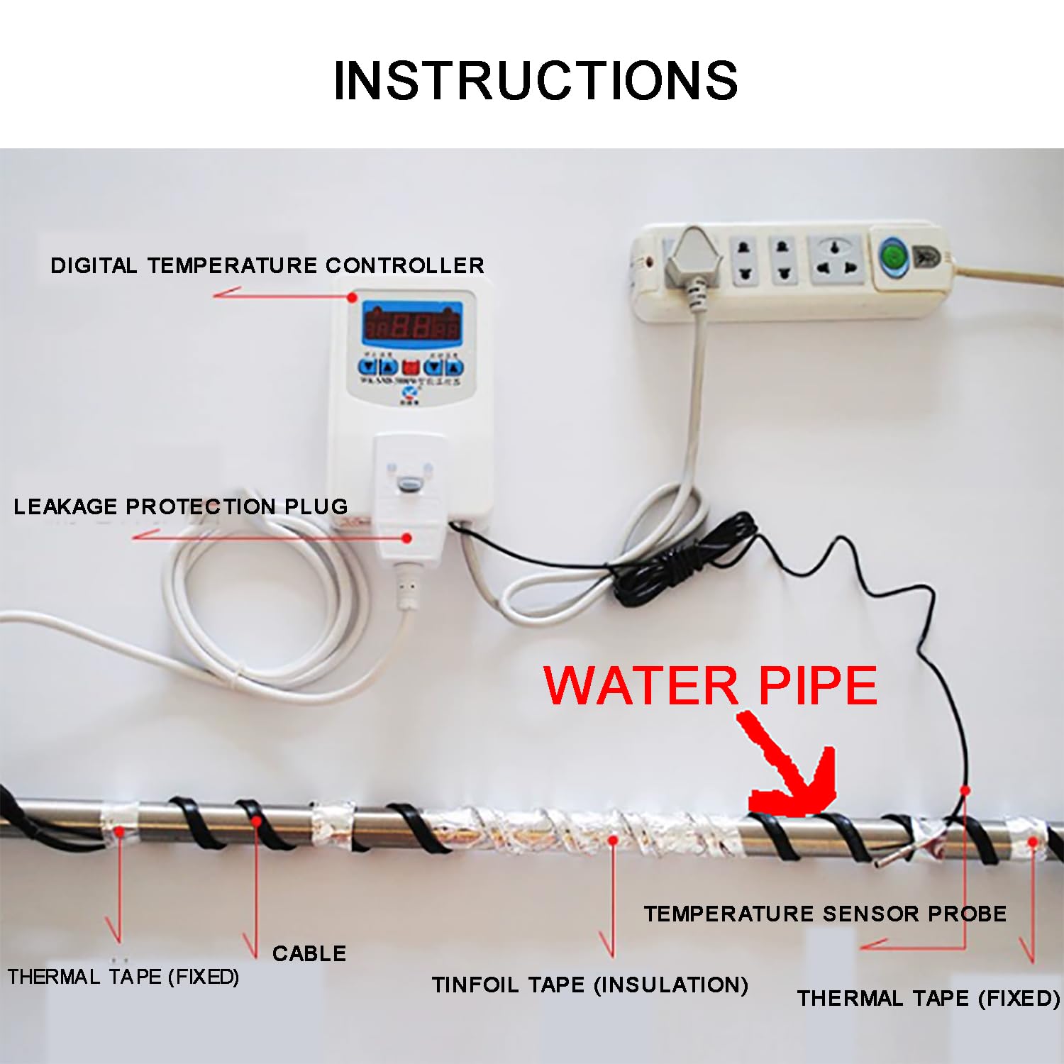 JOSBY Cable Calefactor para tuberías, Cinta calefactora anticongelante autoajustable, con tapón antifugas, Utilizado para anticongelación/descongelación/Aislamiento de tuberías de Agua doméstica