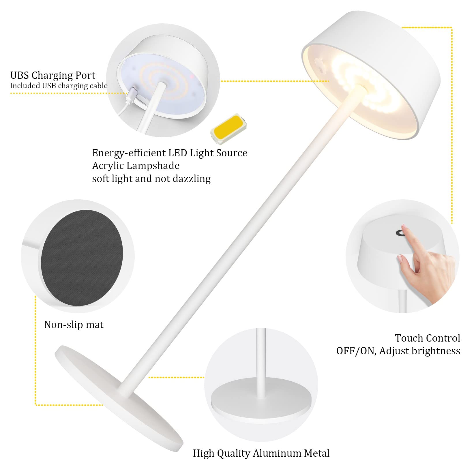 Klighten 2 Piezas LED Recargable Lámpara de escritorio con batería, Regulable Antracita Lámpara de mesa Aluminio con Carga USB Interiores y Exteriore, 3000K de luz cálida, IP54 Imperméable
