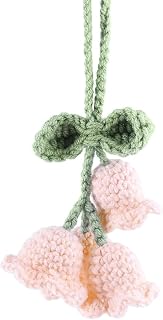 Car Rear View Mirror Hanging, Cute Lily of the Valley Car Rear View Mirror Charm, Crochet Flower Pendant Accessories, Automotive Interior Decoration for Women Teen Girls (Pink)
