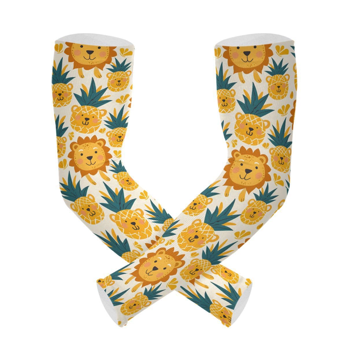 ALAZA Pineapple Lion Cartoon Gardening Sleeves Cooling Arm Sleeves Sun Protection Thumb Hole Arm Covers for Women Men