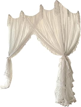 Bed Canopy, French Princess Style White Bed Curtains with 3 Openings Design for Protection Romantic Canopy Curtains for Girls Women