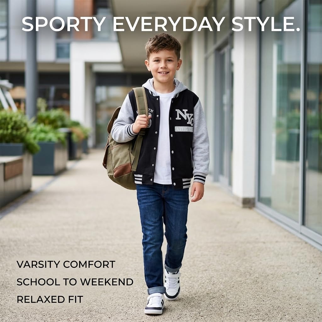 A2Z 4 Kids Unisex Ragazzi Ragazze Giacca con Cappuccio Baseball Comodo Stile Varsity Cappotto per Bambini Età 5 6 7 8 9 10 11 12 13 Anni