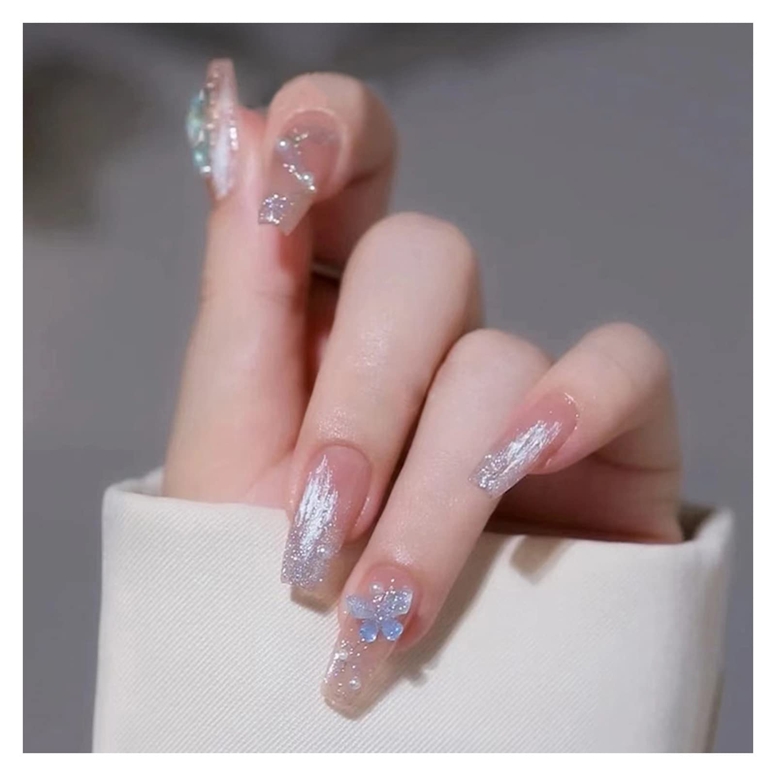 Amazon | ALLMIRA ネイルチップ ロング 24枚入 ピンク 成人式 冬 韓国 