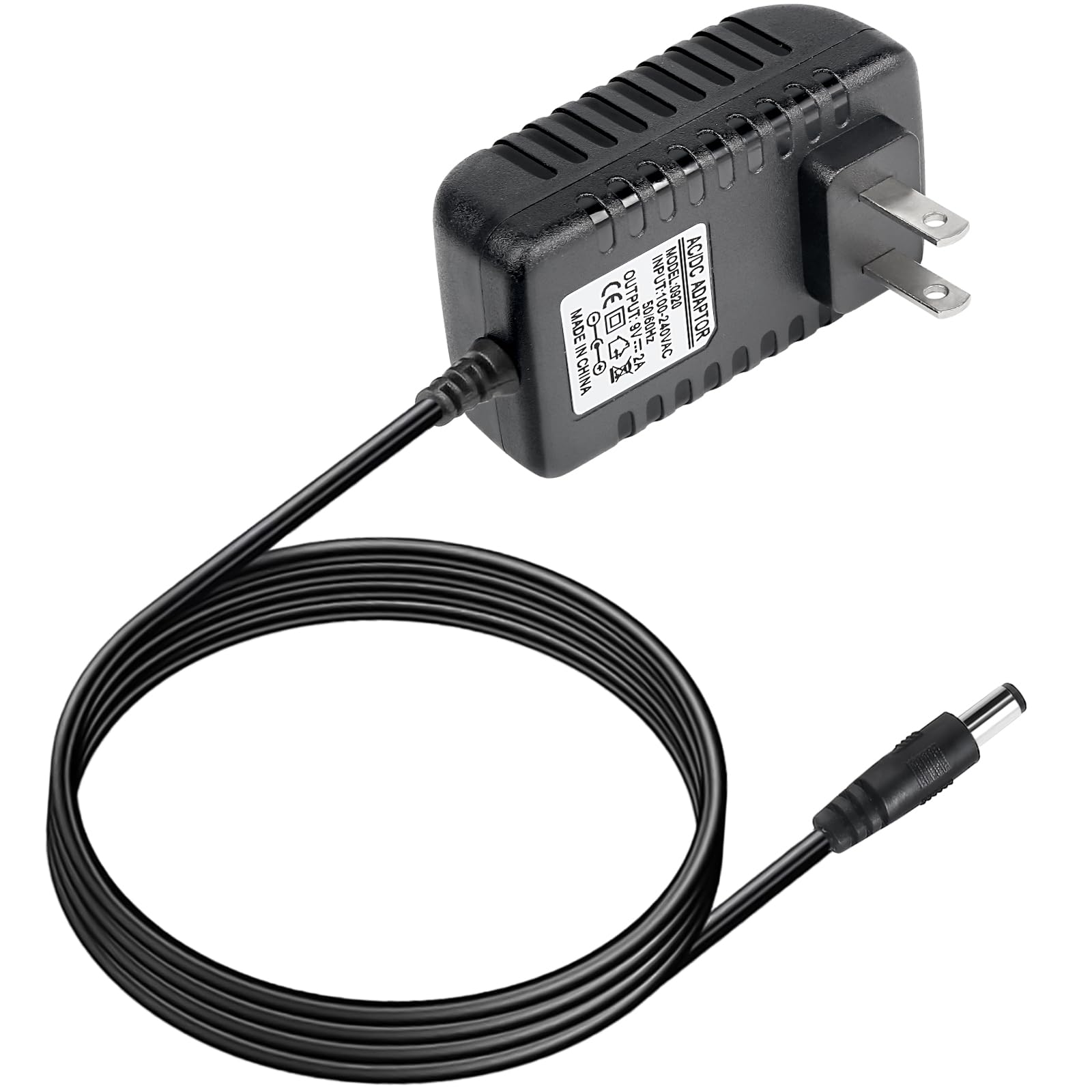 AC DC Power Supply Adapter Charger, 9V,2A, 110V AC, 5.5 x 2.1mm Center Positive, Compatible with Guitar Pedal, Piano Keyboard