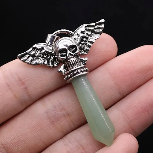 Miniatura 9 de LHJ 7 colgantes de piedra natural hexagonales puntiagudos chakras cristal ágata piedra cráneo ala diablo aleación diseño para hacer joyas collar,