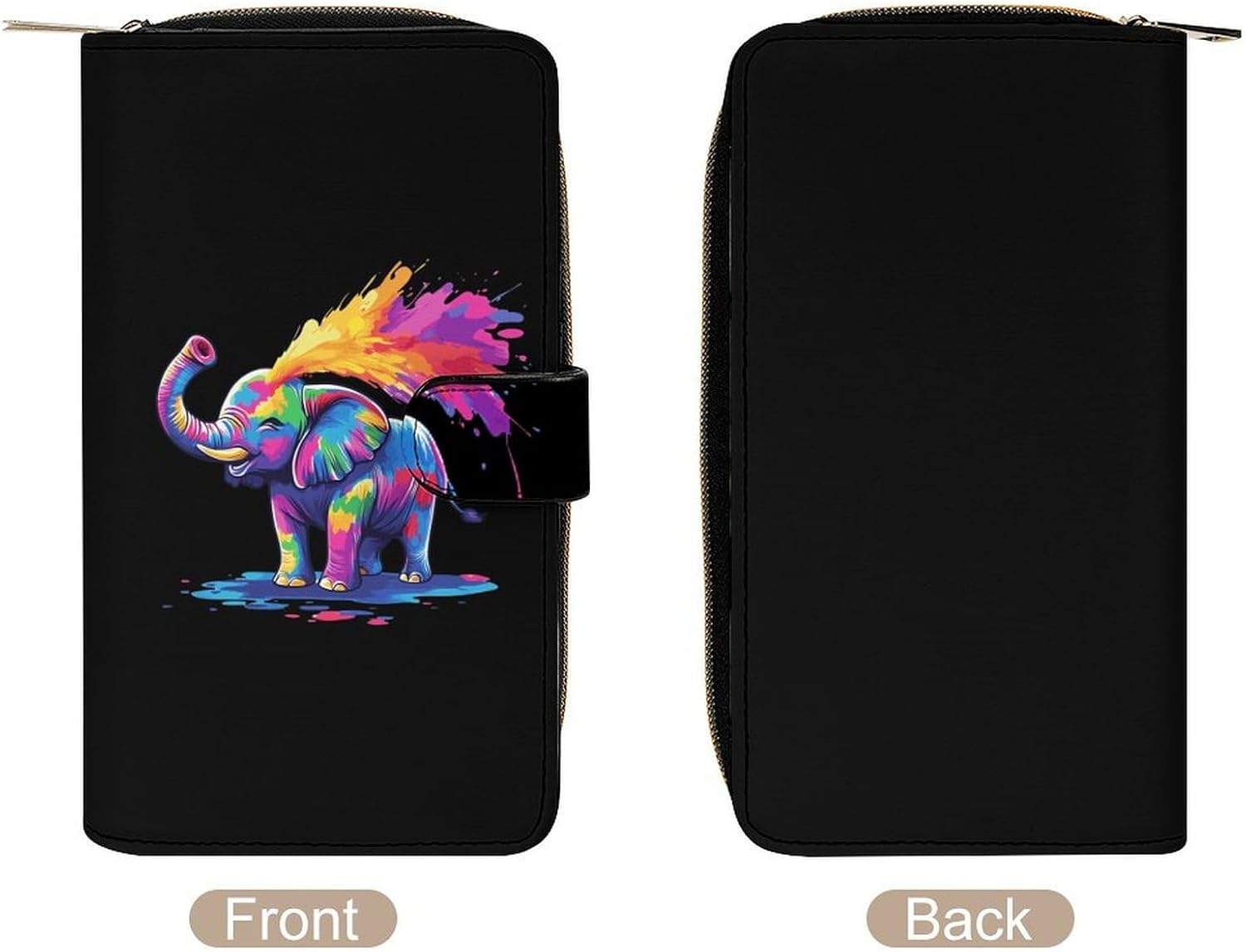 Cute Tie-dye Elephant Women's Long Wallet Leather Large Capacity Wristlet Clutch Purse Wallets