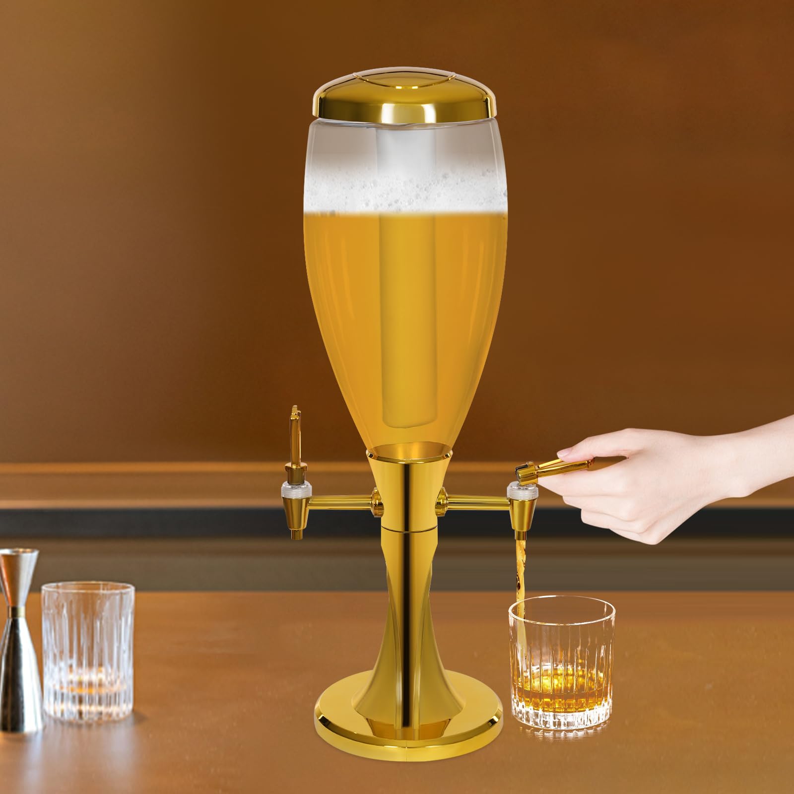 Columna de cerveza de 3 litros con dos grifos, dispensador de bebidas para whisky, vino, cerveza, zumo