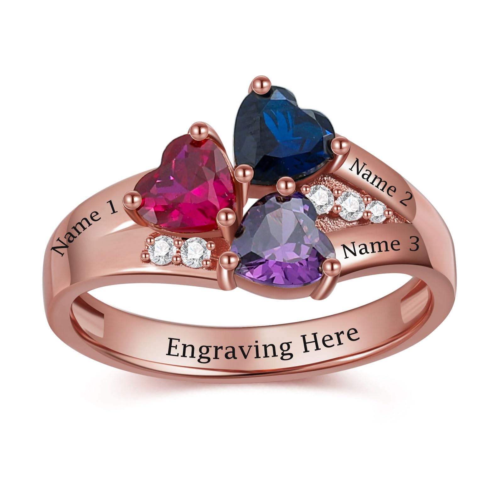 Mothers Day Gifts 10K 14K 18K Solid Gold Customized Mom Ring 2-4 Birthstones Personalized Family Names Ring Jewelry Gifts for Mothers Wife Mom