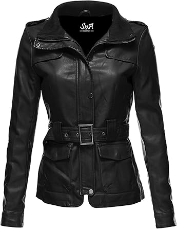 SNA Collection Jazz Biker - Chaqueta de piel auténtica para mujer, color  negro: Clothing - Amazon.com