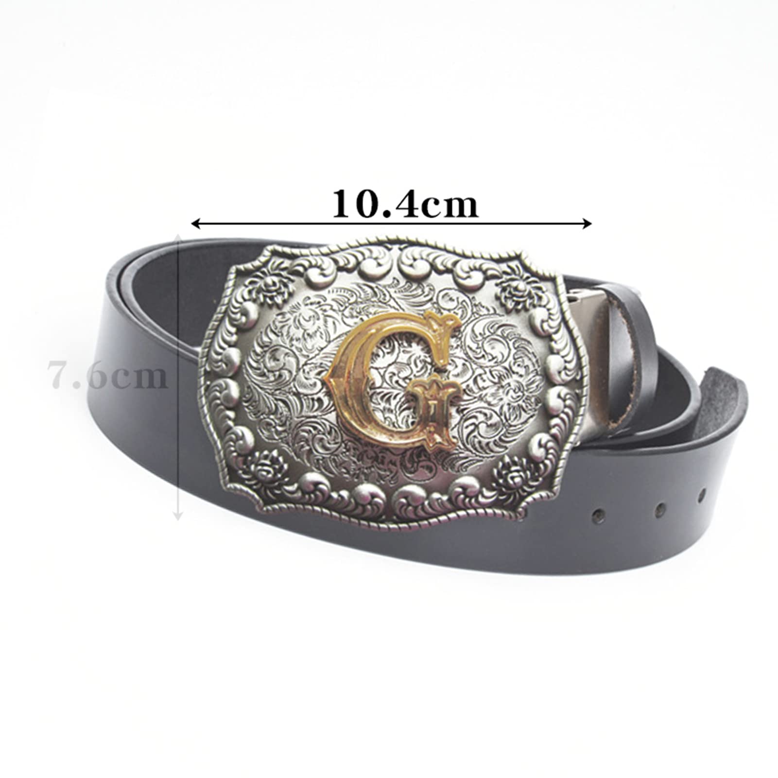 Cinturones de Estilo Retro, Cuero for Hombre y Mujer, Hecho a Mano con Cuero auténtico, rectángulo Vaquero Occidental, Grabado Antiguo, Plata Brillante(Black,100cm/waist:32"~34")