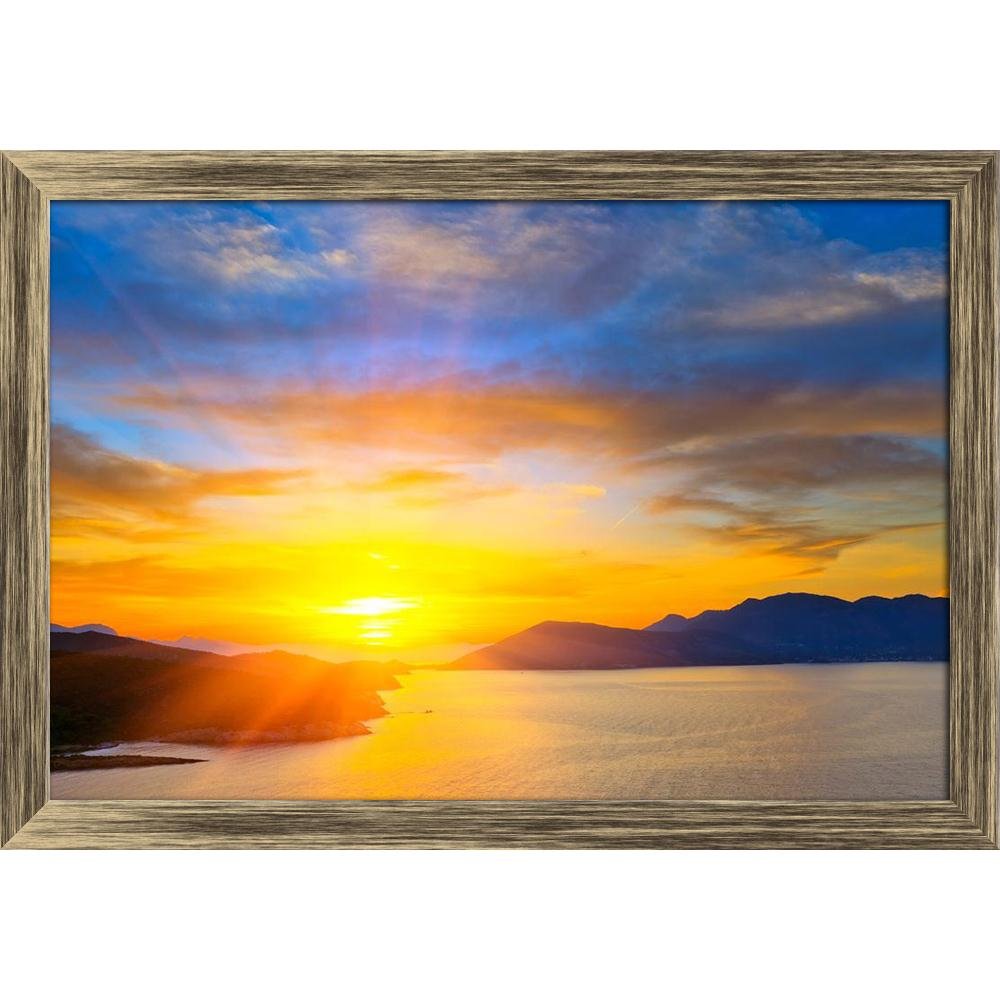 ArtzFolio Sunset Over Mediterranean Sea | Premium Canvas Painting for Bedroom & Living Room | Antique Golden Wood Frame | 17 x 12 inch (43 x 30 cms)