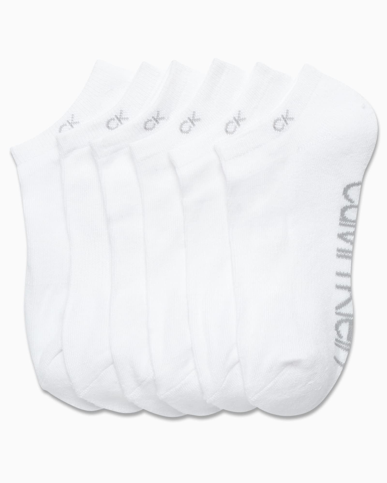 Calvin Klein Calcetines invisibles para mujer, paquete de 6 calcetines atléticos de mezcla de algodón de corte bajo para mujer, ligeros, acolchados y cómodos