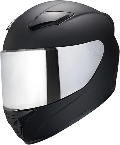 Miniatura 4 de Casco integral negro para motocicleta, motocicleta de calle, carreras para adultos, WS-607 aprobado por DOT (con cromo plateado, L)