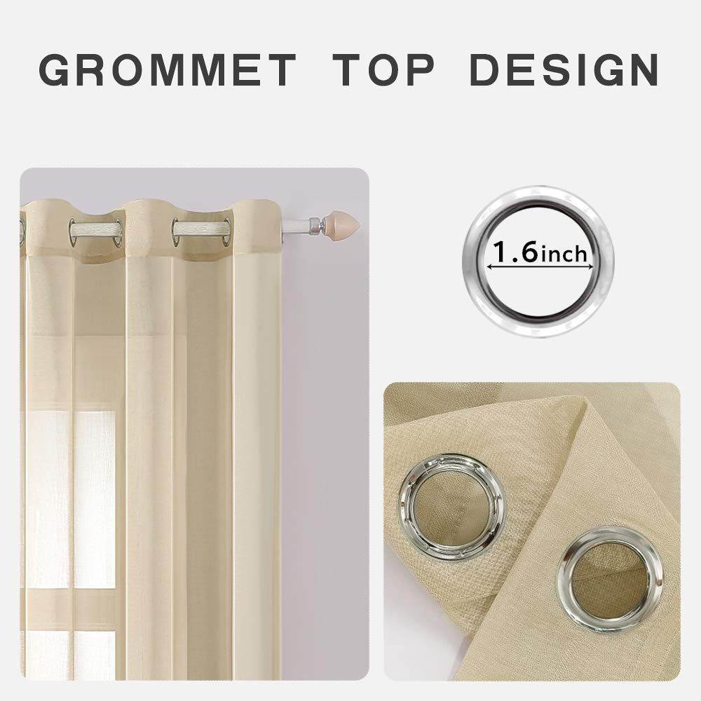 MIULEE 2 Panels Khaki Semi Sheer Window Curtains Elegant Grommet Top Window Voile Panels/Drapes/Treatment Linen Textured Panels for Bedroom Living Room (54X84 Inches) yellow