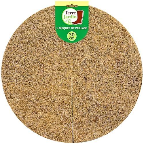 TERRE JARDIN - Disque de Paillage Coco, 40 cm, Lot de 2, Fibres Naturelles de Noix de Coco, 700 g/m² - Tapis de Paillage en Fibre de Coco, pour Pot de Plantes - Qualité Premium - 40 cm - Marron