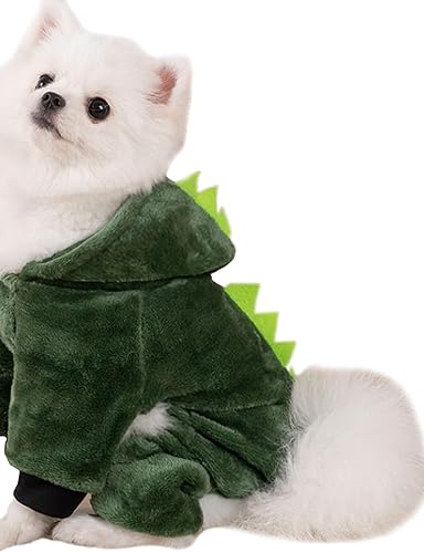 QWINEE Pijama de felpa con diseño de dinosaurio, abrigo para perro, sudadera con capucha para cachorro, disfraz de fiesta para perros y gatos,