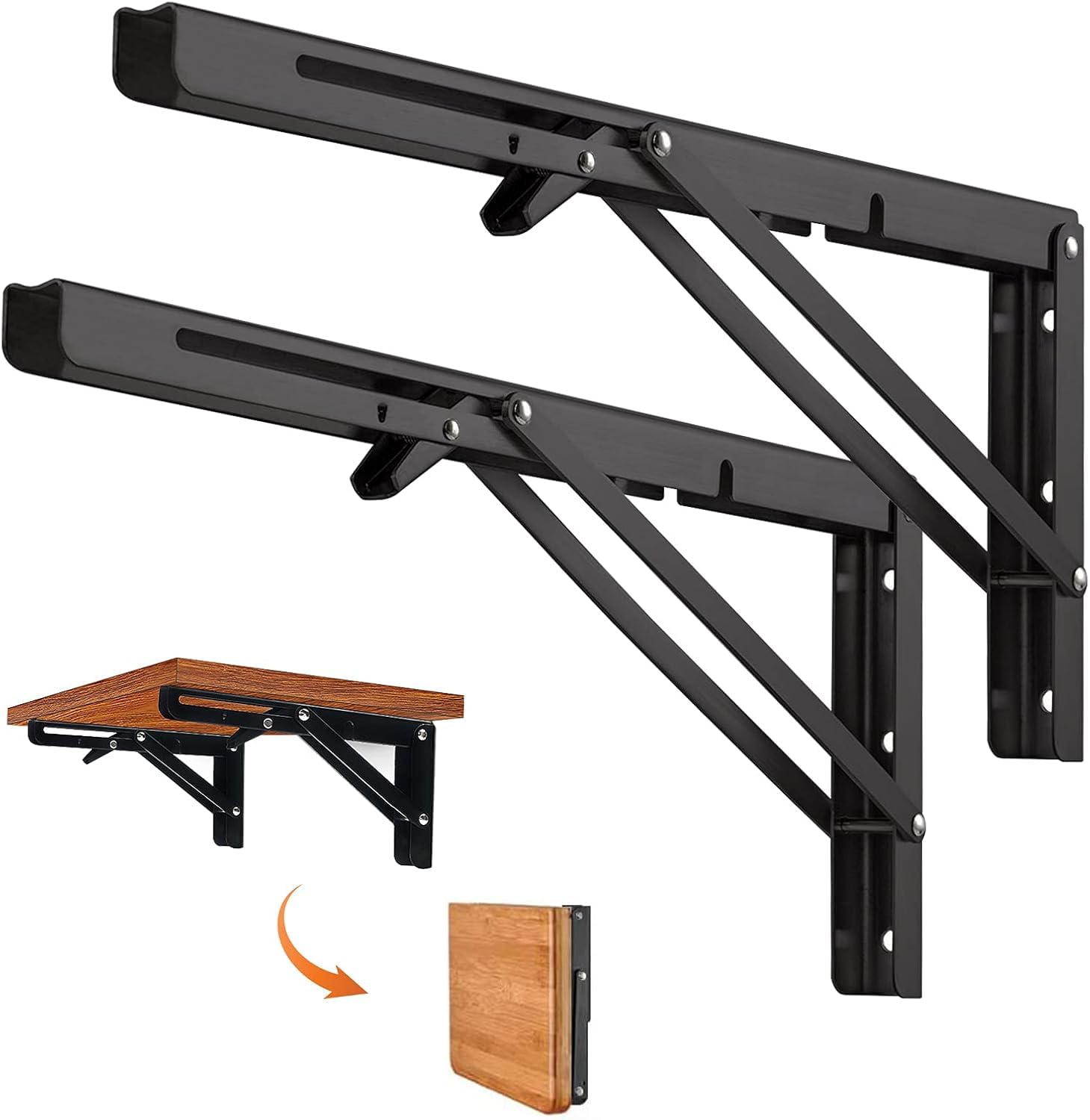 Quanerba Pack of 2 Folding Shelf Brackets 18in (Max Load 90kg) Heavy Duty Outdoor, Shelf Brackets & Supports, Folding Hinge for Home, Kitchen, Office, Grill (45cm/18in-new)