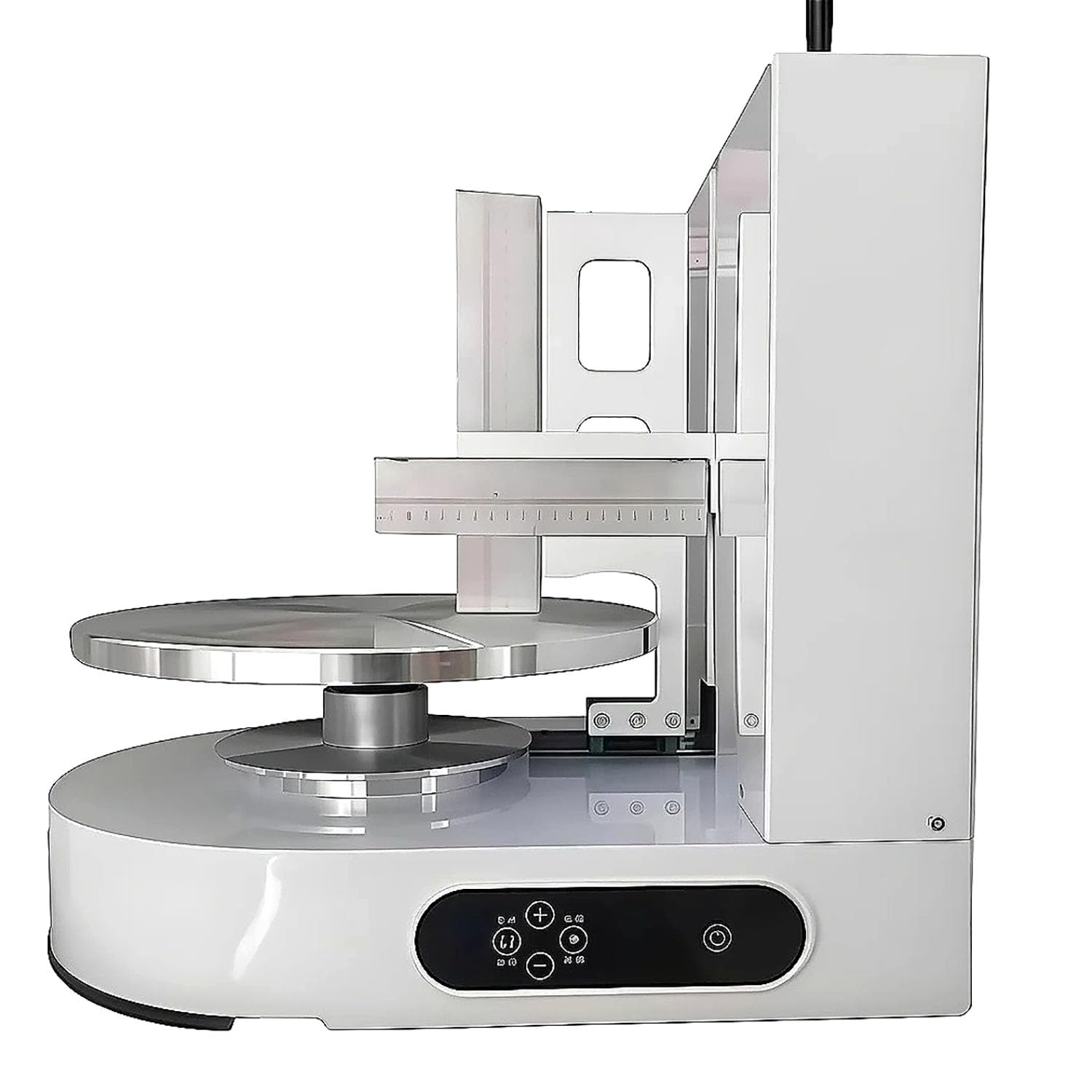 Machine à Glacer les Gâteaux 4-12 pouces, Machine à Étaler Crème Gâteau Automatique Machine à Lisser Crème à Faible Bruit, Plateau Tournant avec Grattoir Réglable, Lisseur pour Pâtisserie, Blanc