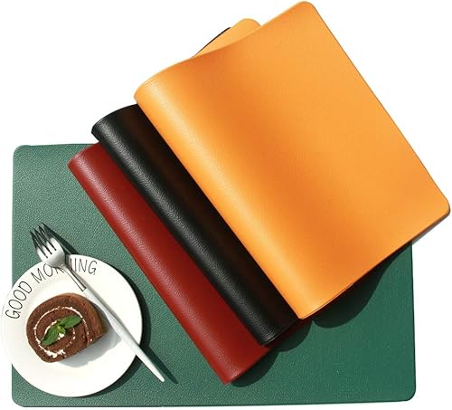 Miniatura 4 de TRENDY Mooon - Manteles individuales de piel sintética para mesa de comedor, manteles de poliuretano, resistentes al calor y a las manchas,